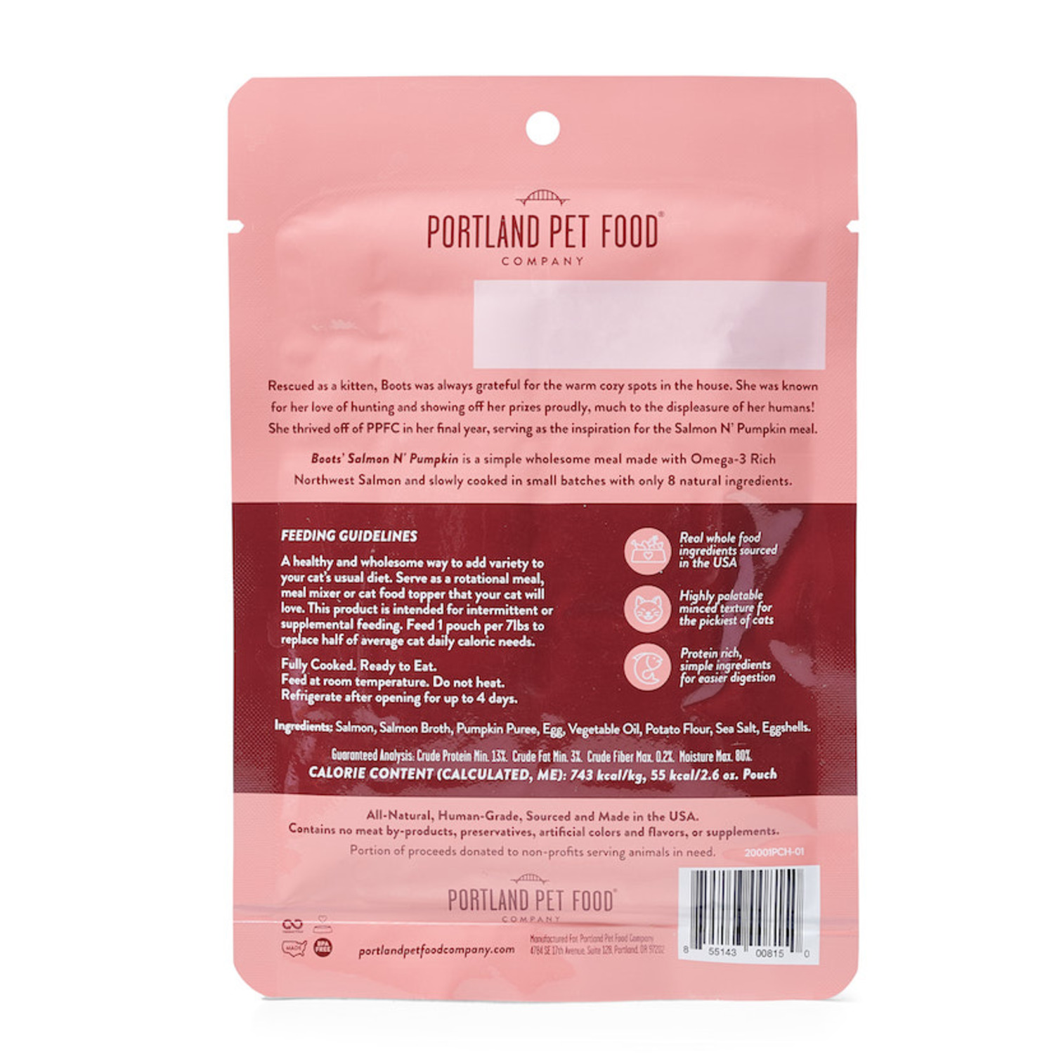 Portland Pet Food Company Boots' Salmon N' Pumpkin Grain, Gluten & Wheat Free Wet Cat Food, 2.6Oz