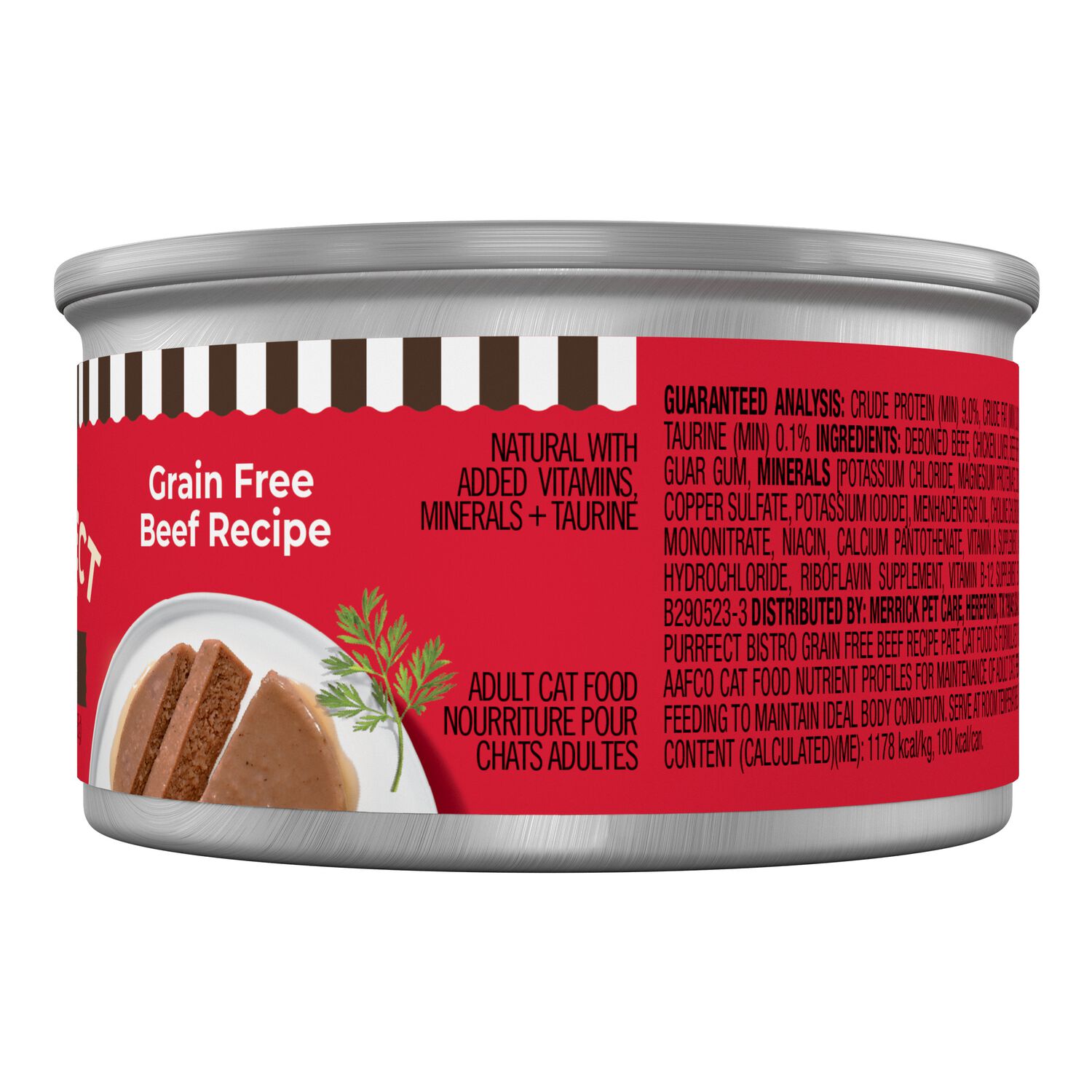 Merrick Purrfect Bistro Grain-Free Premium Pate Adult Wet Cat Food, Beef Recipe, 3-Oz Can