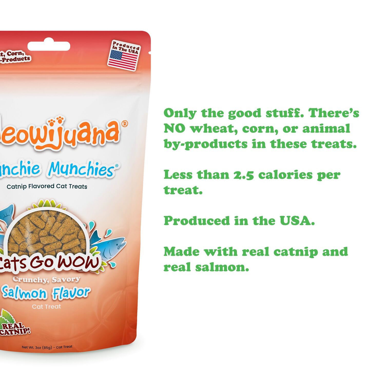 Meowijuana Crunchie Munchies Salmon Cat Treats, 3-Oz