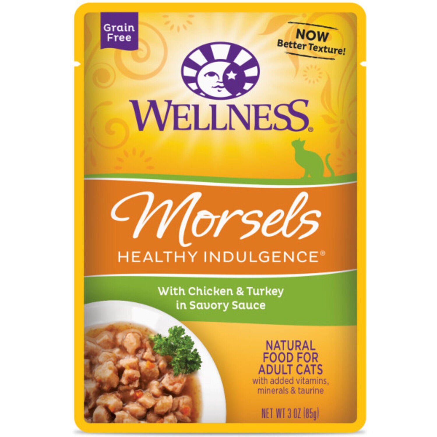 Wellness Healthly Indulgence Morsels Adult Wet Cat Food Chicken & Turkey Recipe, Natural, Protein-Rich, Grain Free, 3 Ounce Pouch