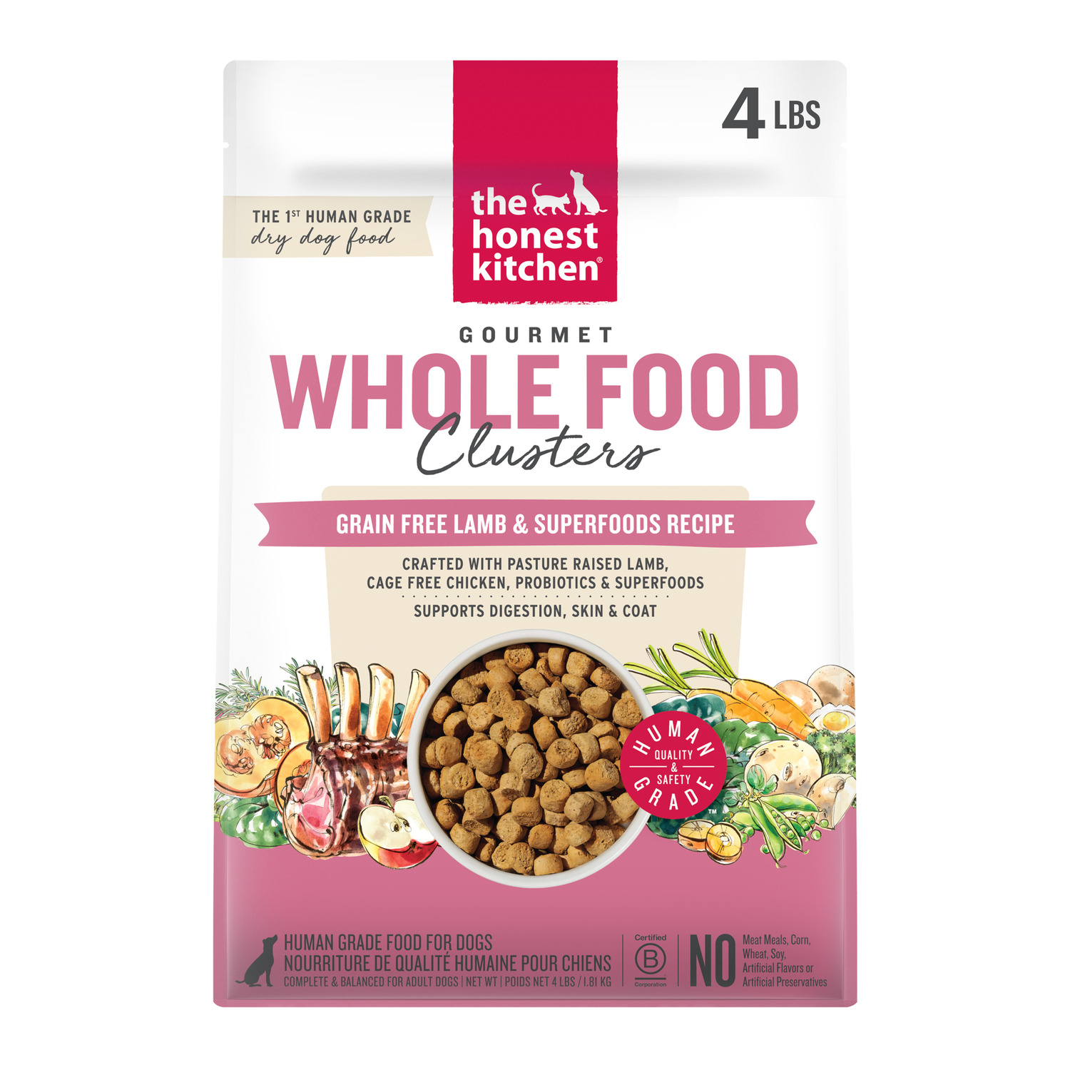 The Honest Kitchen Gourmet Whole Food Clusters Grain Free Lamb & Superfoods Recipe Dry Dog Food, 4-Lb