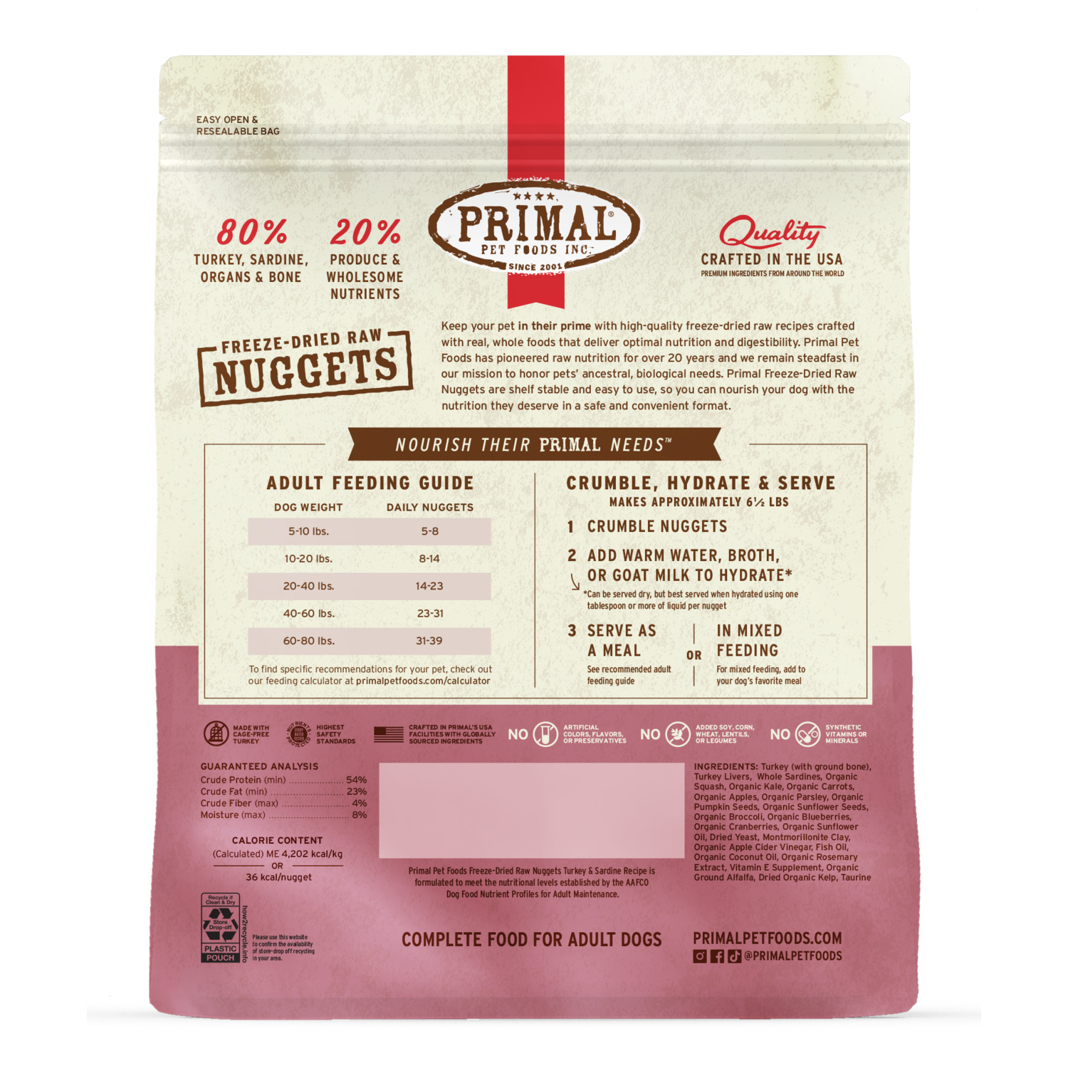 Primal Freeze-Dried Raw Nuggets Freeze-Dried Dog Food, Turkey & Sardine Formula, 30-Oz Bag