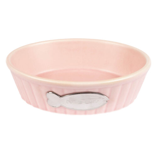 Pink Fish Meow Ceramic Cat Bowl