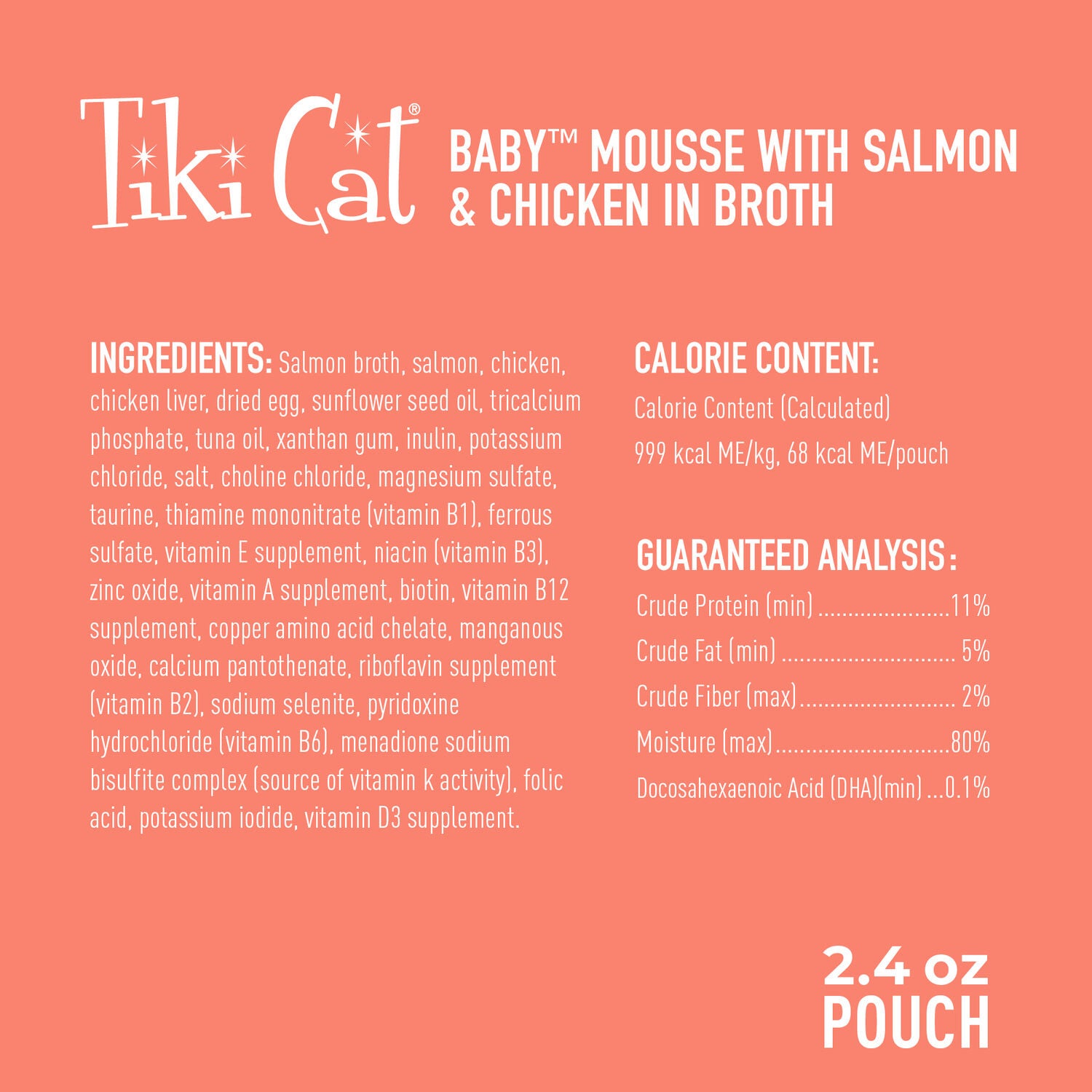 Tiki Cat Baby Mousse Wet Cat Food For Kittens, Salmon & Chicken, 2.4-Oz Pouch