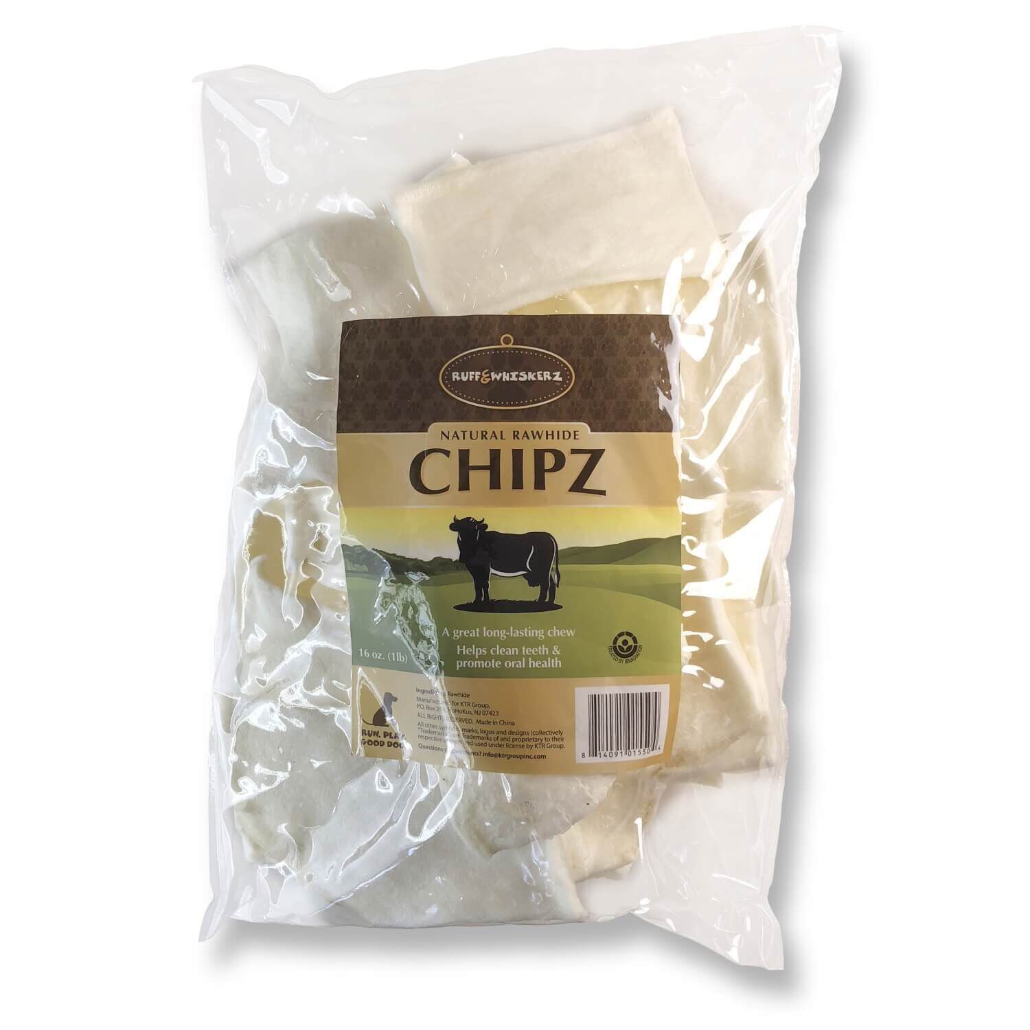 Ruff Whiskerz Natural Rawhide Chips Dog Chews 16 oz
