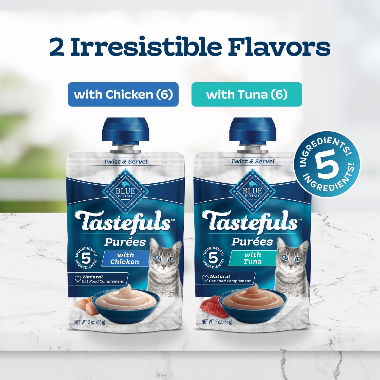Blue Buffalo Tastefuls Purees Adult Wet Cat Food, Chicken & Tuna Variety Pack, 3-Oz - Pack Of 12