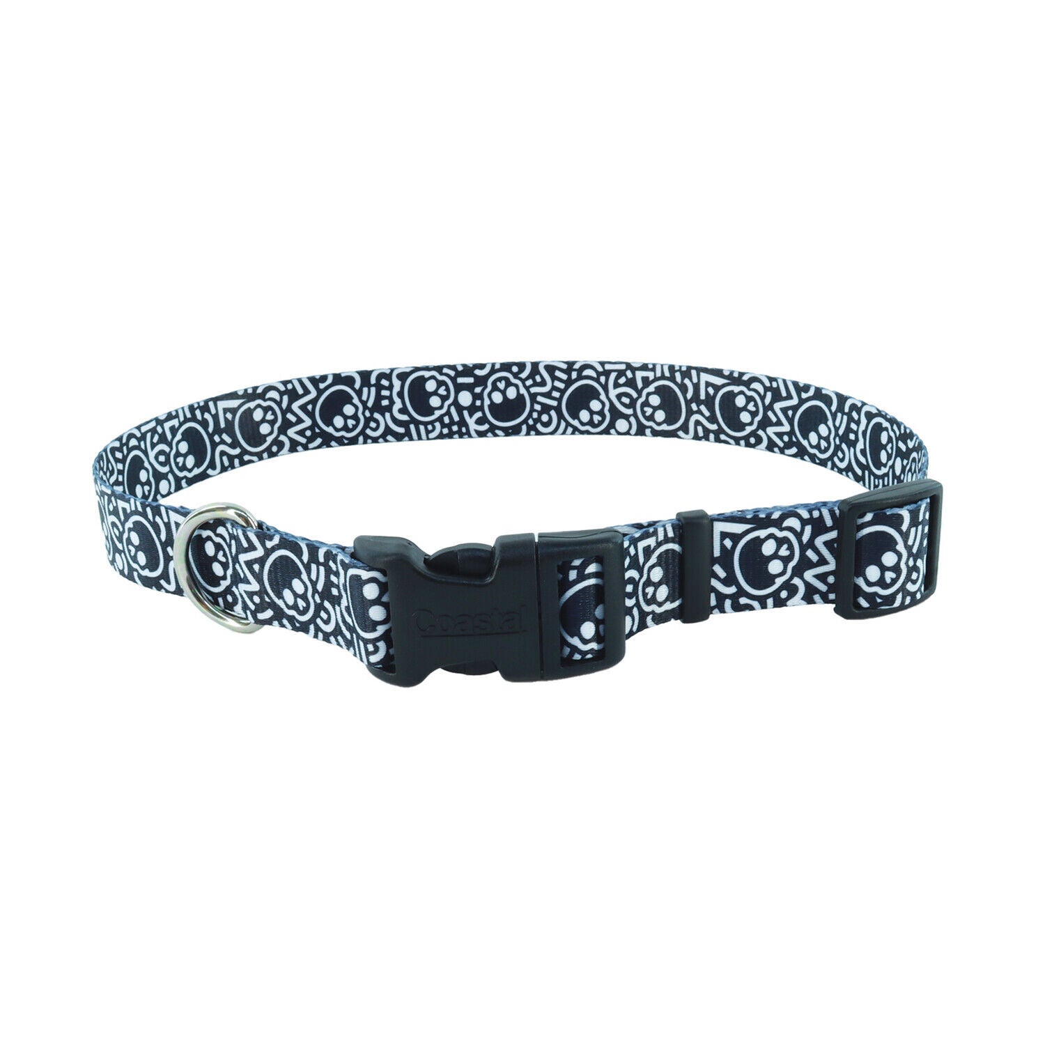 Styles By Coastal Adjustable Dog Collar, Black Skulls, Small - 5/8" X 10"-14"