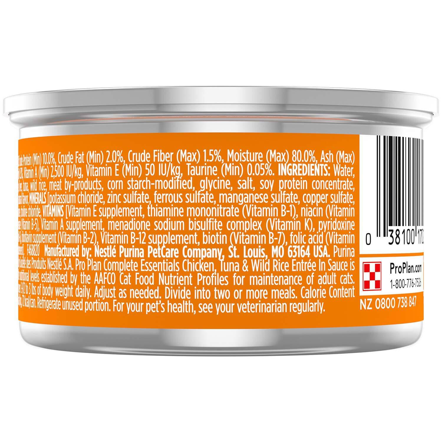 Purina Pro Plan Complete Essentials Wet Cat Food, Chicken, Tuna & Wild Rice Entree In Sauce
