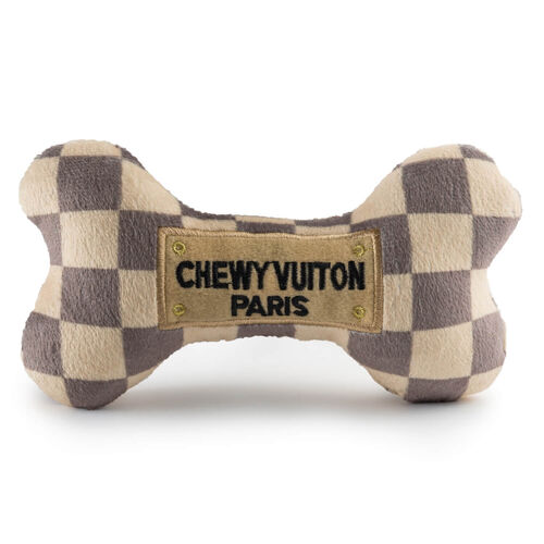 Haute Diggity Dog Checker Chewy Vuiton Bone Squeaky Plush Dog Toy