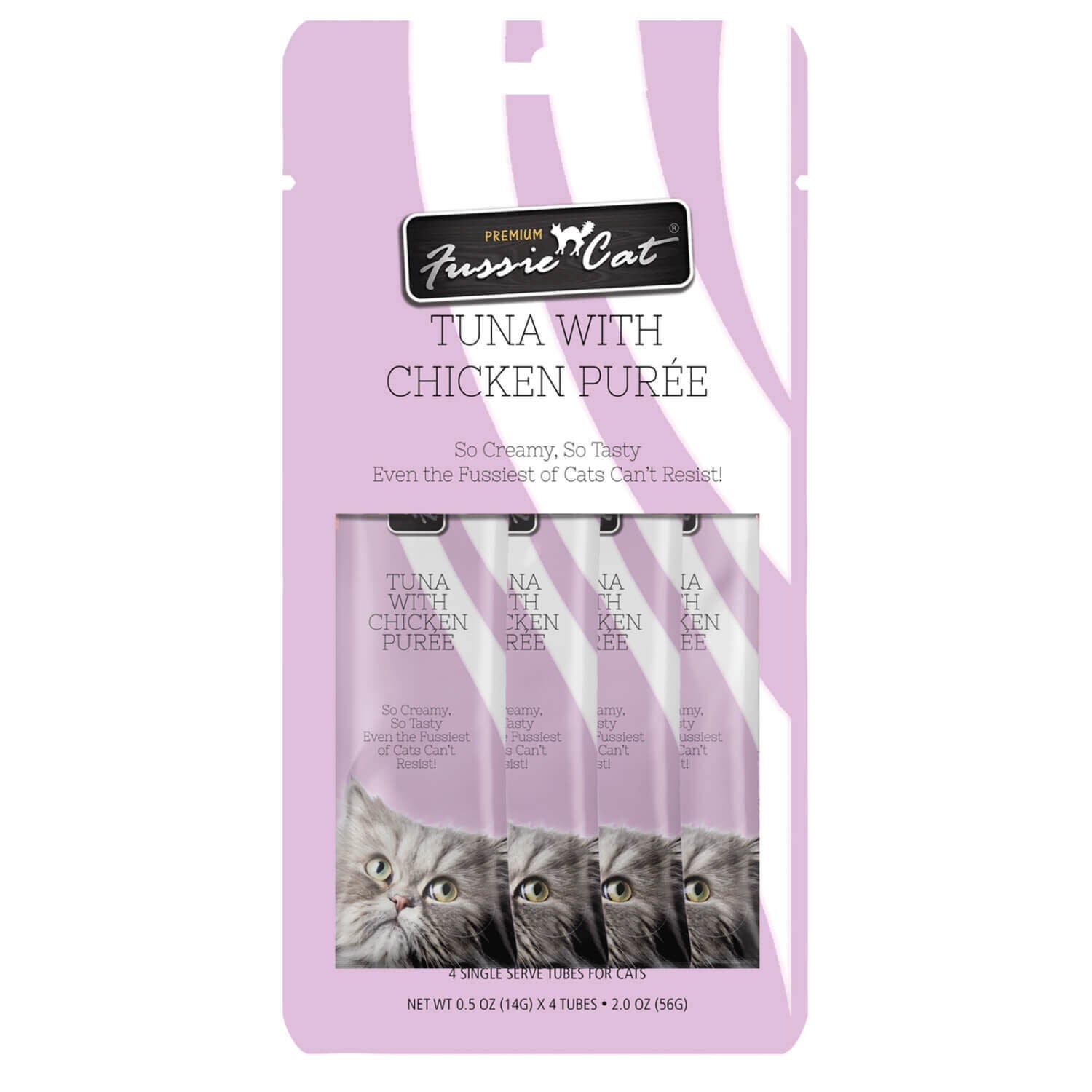 Fussie Cat Premium Tuna With Chicken Puree Lickable Cat Treats, 4 2-Oz Tubes
