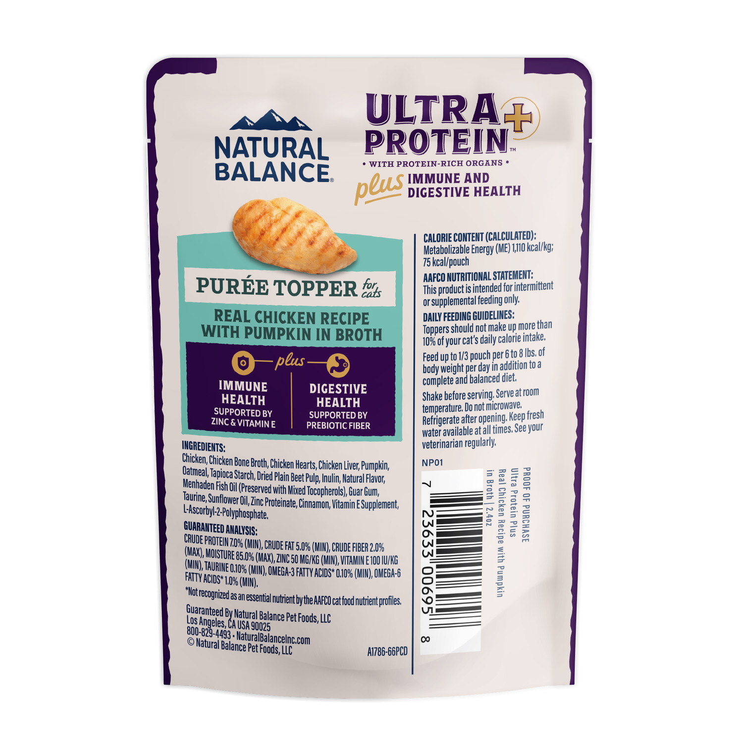 Natural Balance Ultra Protein Plus Wet Cat Food, Immune And Digestive Health Real Chicken With Pumpkin Recipe Puree Topper, 2.4-Oz.