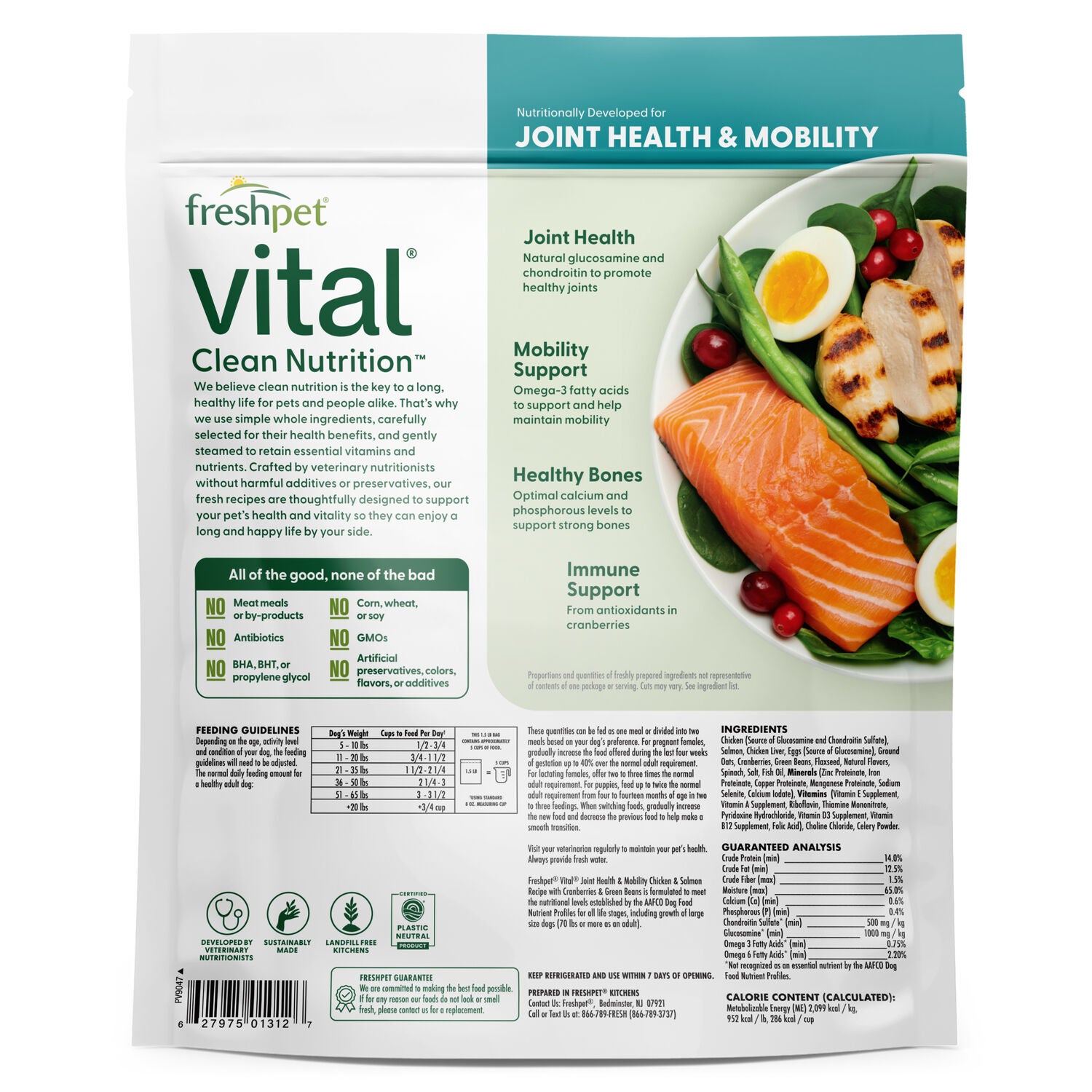 Freshpet Vital Clean Nutrition Joint Health & Mobility Fresh Dog Food, Chicken & Salmon Recipe 1.5-Lb Bag