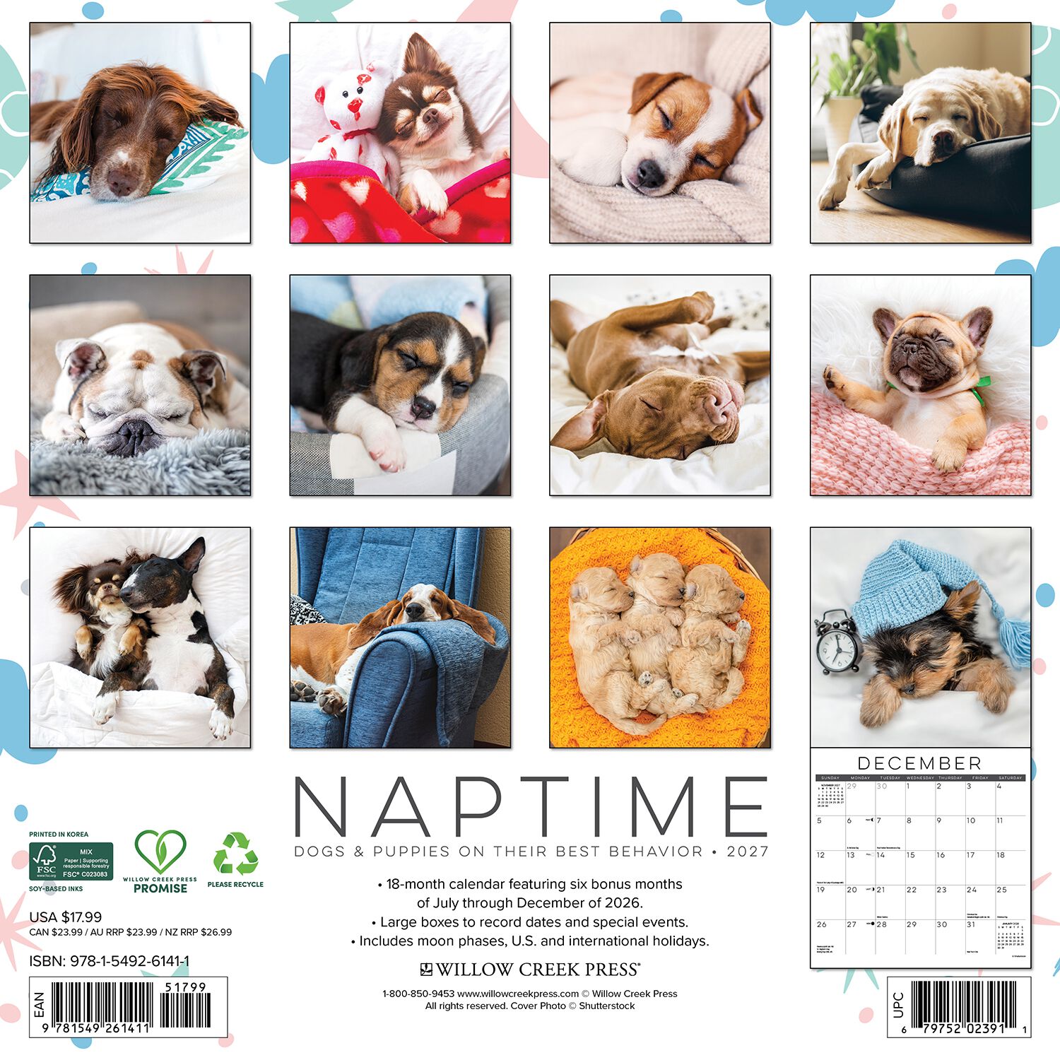 Willow Creek Press Naptime: Dogs & Puppies On Their Best Behavior 2027 Wall Calendar