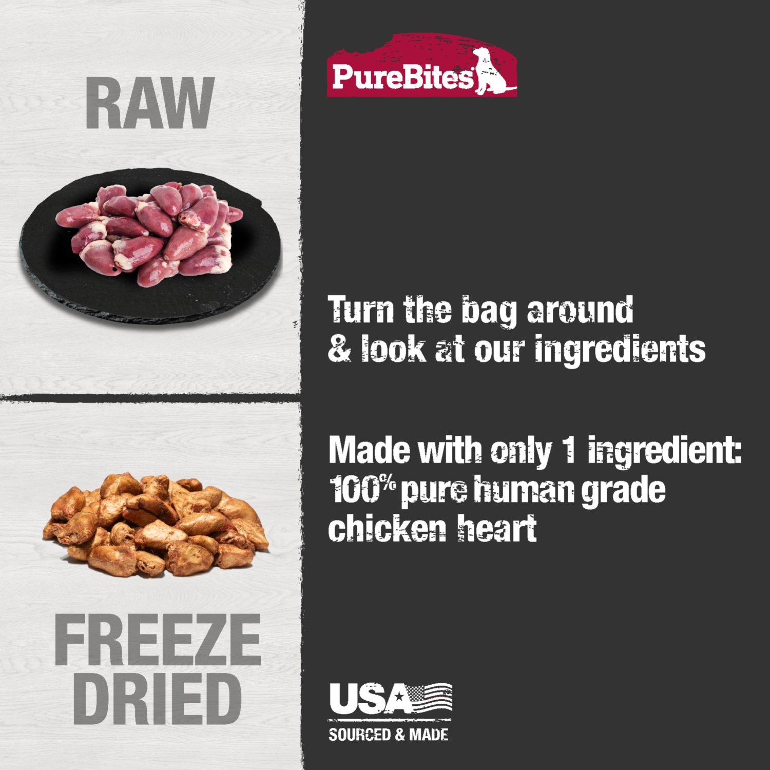 Purebites Freeze-Dried Dog Treats, Chicken Hearts, 3-Oz