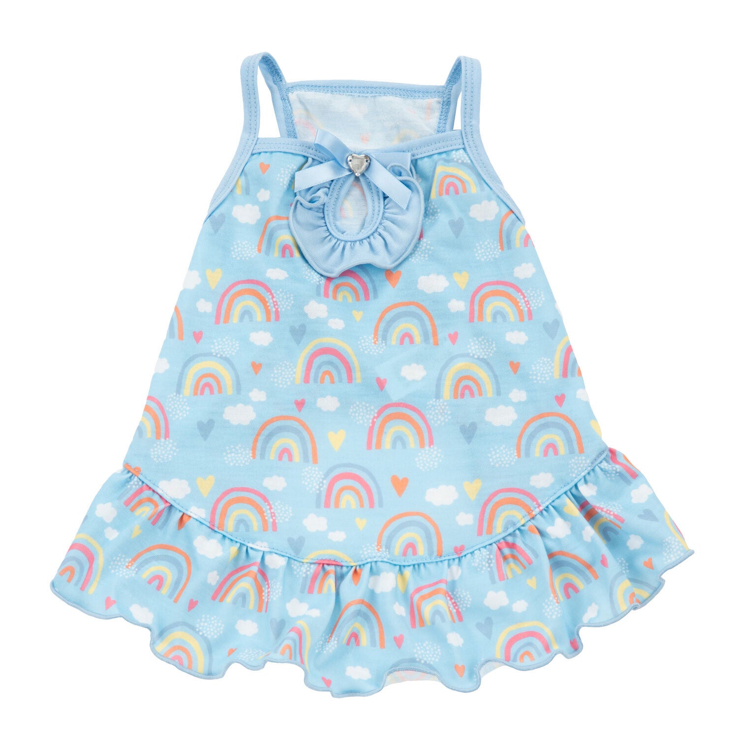Simply Dog Blue Rainbow Ruffle Dog Dress, Large