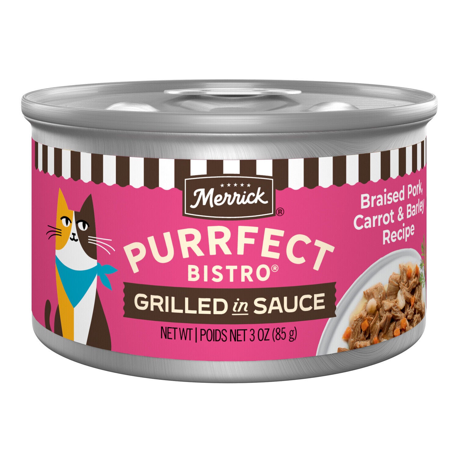 Merrick Purrfect Bistro Braised Pork, Carrot And Barley Recipe Grilled Wet Adult Cat Food In Gravy, 3 Oz. Can