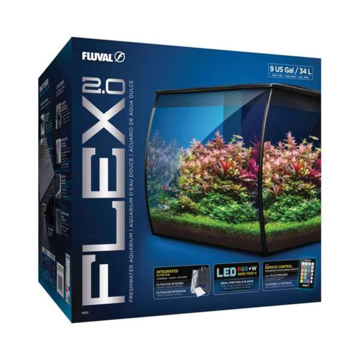 Fluval Flex 2.0 Glass Fish Aquarium Kit - 9 Gallon