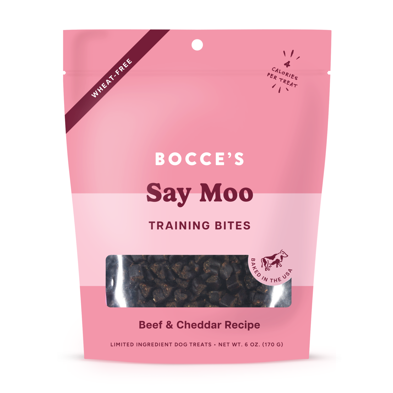 Bocce's Bakery Say Moo Training Bites Dog Treats, Beef & Cheddar Recipe, 6-Oz Bag