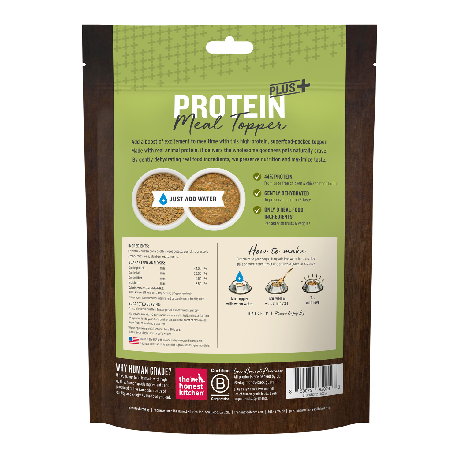 The Honest Kitchen Protein Plus+ Grain Free Chicken & Superfoods Dehydrated Dog Food Topper, 12-Oz