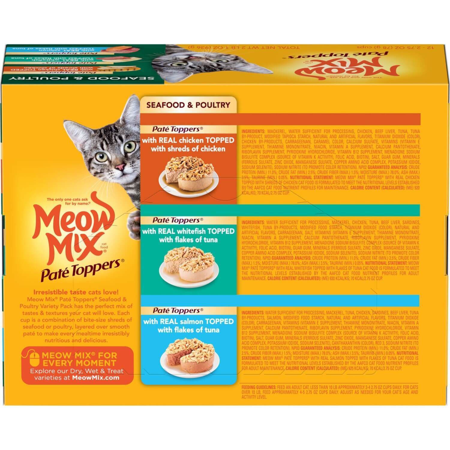 Meow Mix Pate Toppers Seafood And Poultry Recipe Wet Cat Food Variety Pack, 12-2.75-Oz Cups