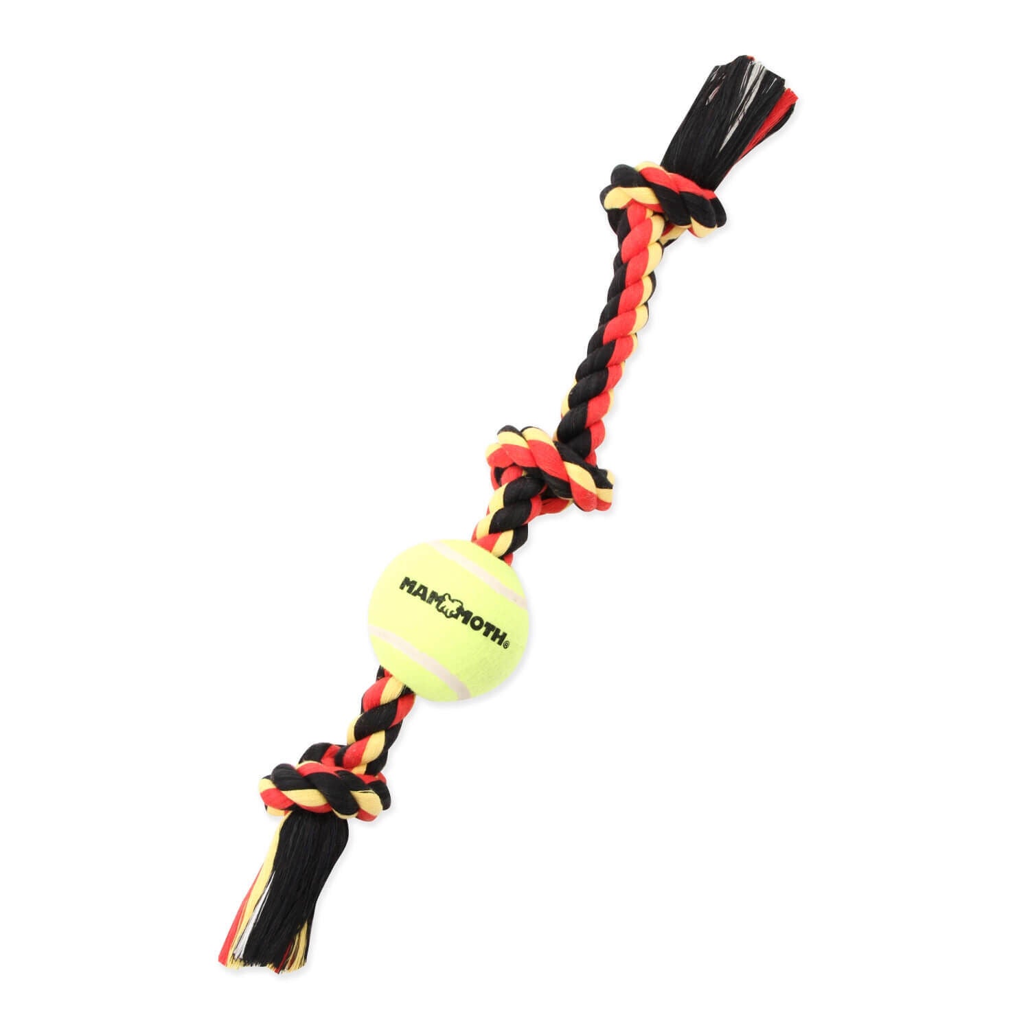 Mammoth Pet Products 3 Knot Tug Dog Toy With 4" Tennis Ball, Multi-Color, Medium