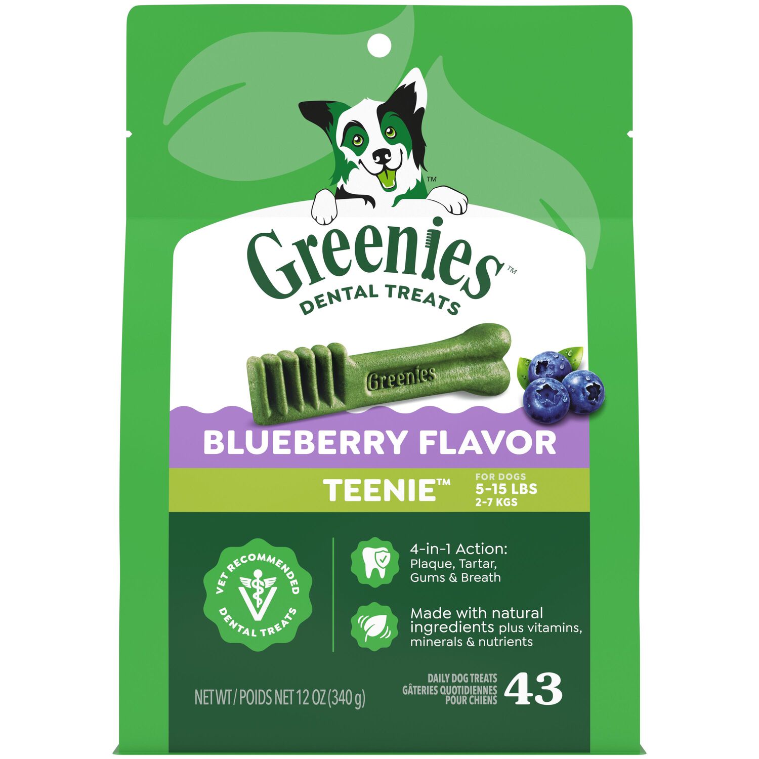 Greenies Teenie Natural Blueberry Flavor Dental Dog Treats, 43 Count