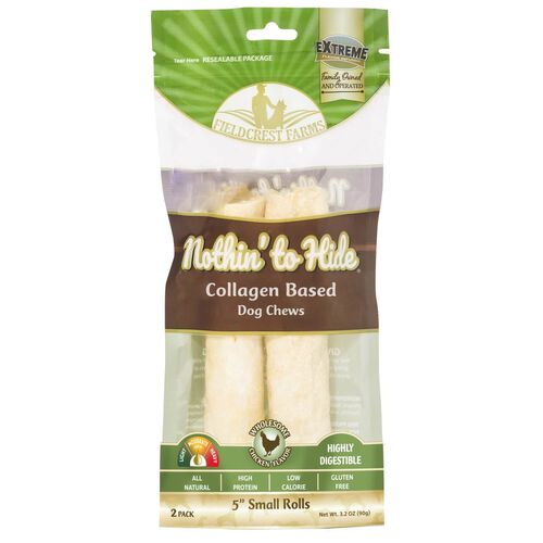 Fieldcrest Farms Nothin' To Hide Collagen Based Small Roll Dog Treats, 5" Chicken Flavor Chews, 2 Count