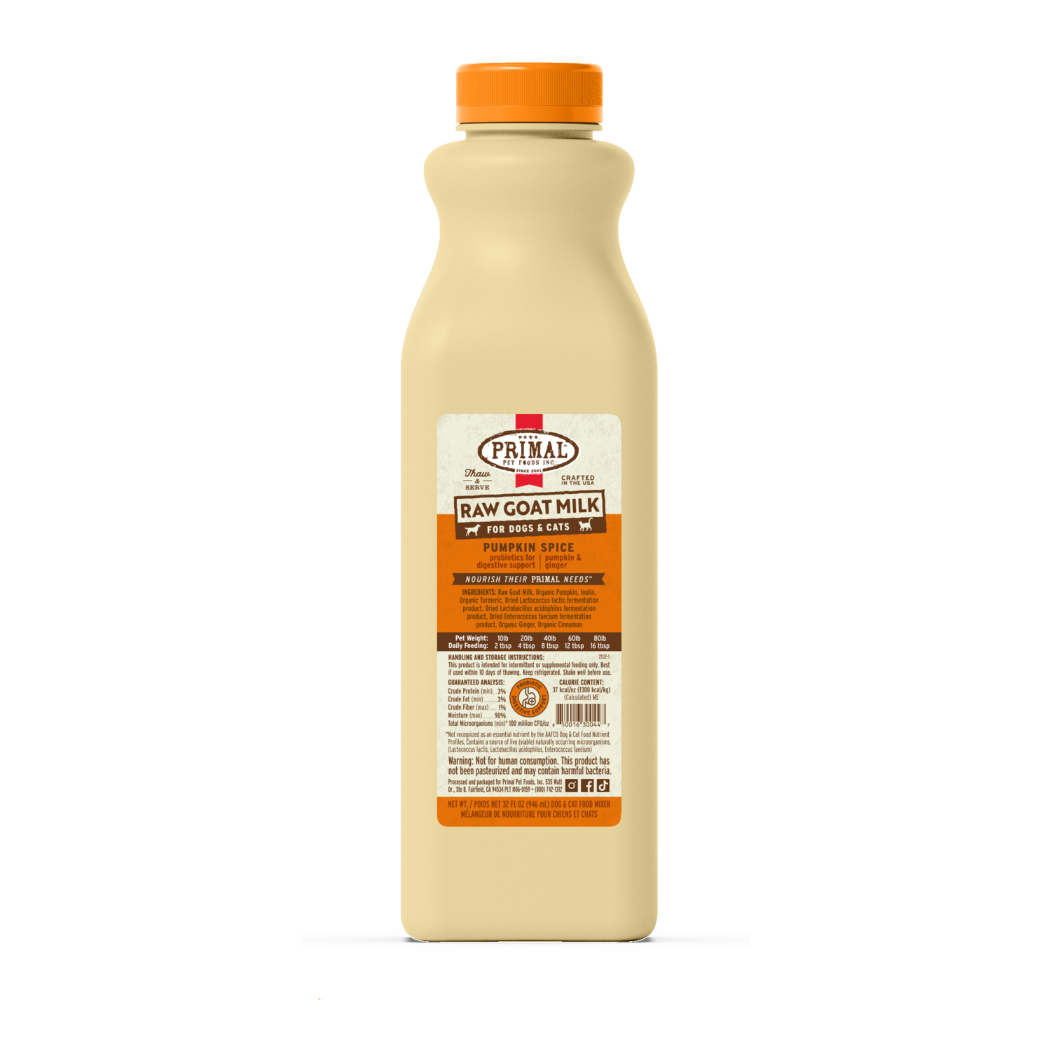 Primal Frozen Pumpkin Spice Raw Goat Milk Dog & Cat Food Topper, 36-Oz