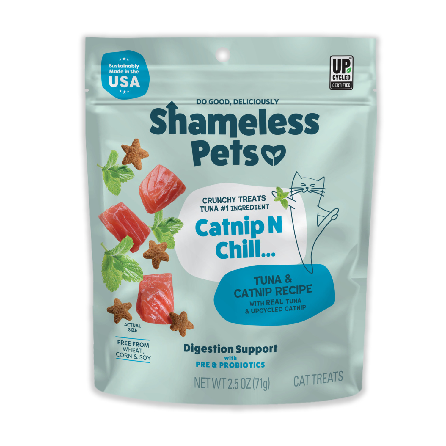 Shameless Pets Catnip N Chill Digestion Support Crunchy Cat Treats, Tuna & Catnip Recipe, 2.5-Oz Bag