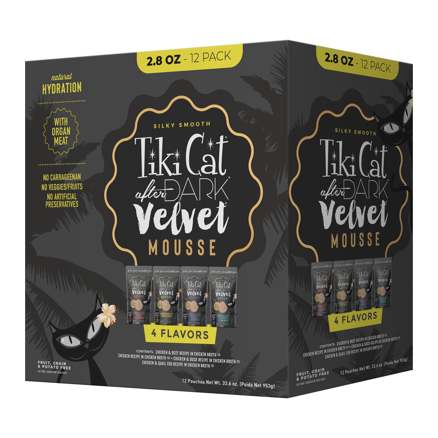 Tiki Cat After Dark Velvet Mousse Wet Cat Food, Variety Pack, 2.8-Oz. Pouch Pack Of 12
