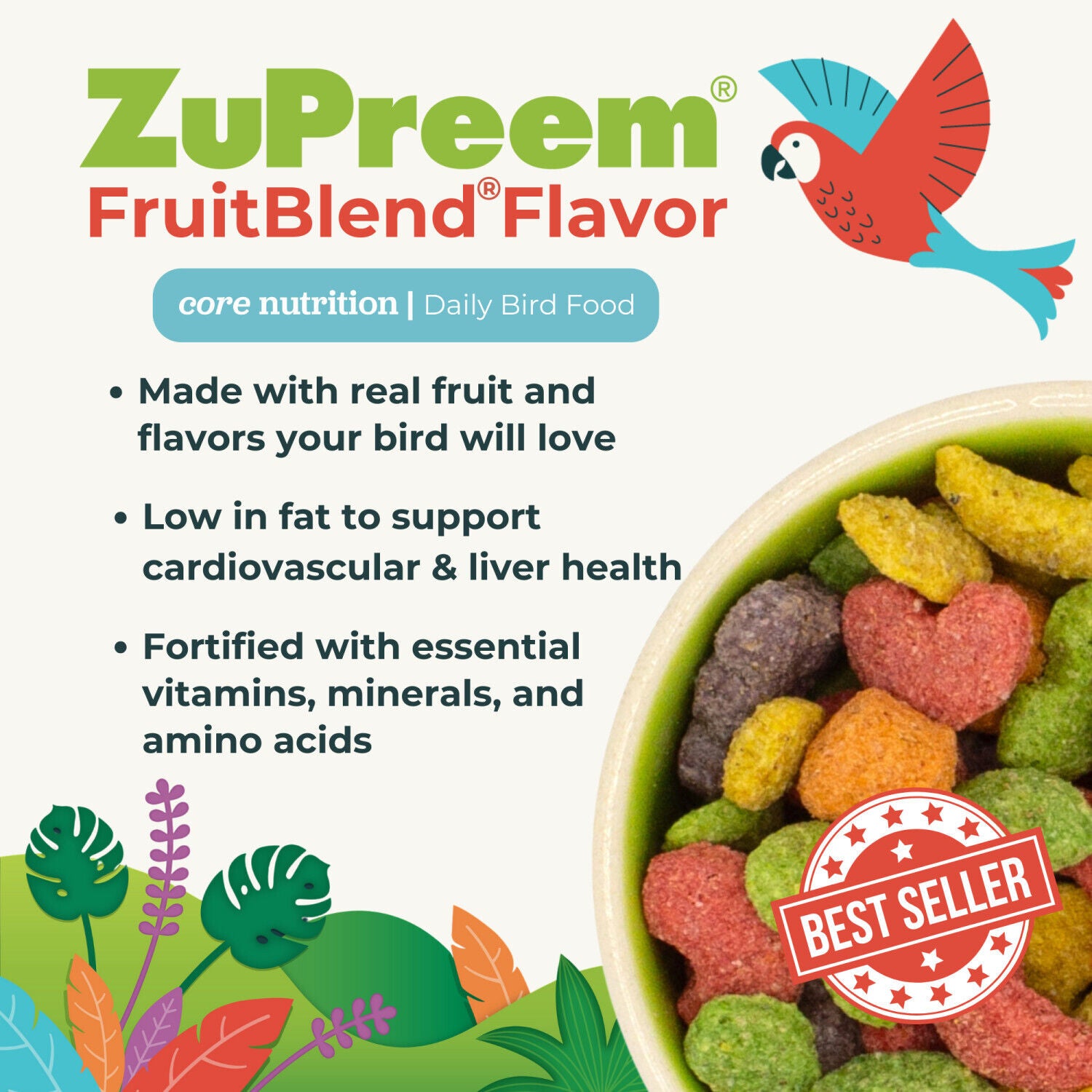 Zupreem Fruitblend Daily Bird Food For Large Birds, 10-Lb