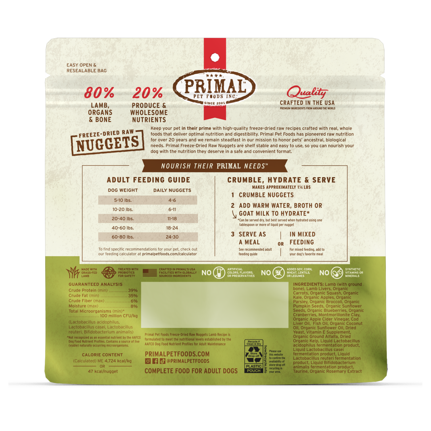 Primal Freeze-Dried Raw Nuggets Lamb Recipe Dog Food, 5.5-Oz