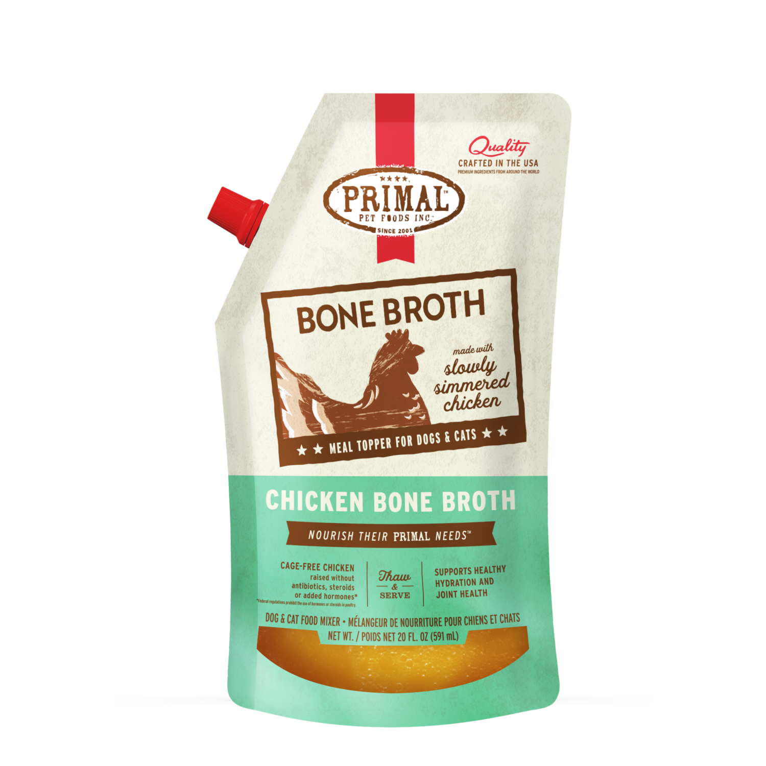 Primal Frozen Chicken Bone Broth Dog & Cat Wet Food Topper, 20-Oz Bag