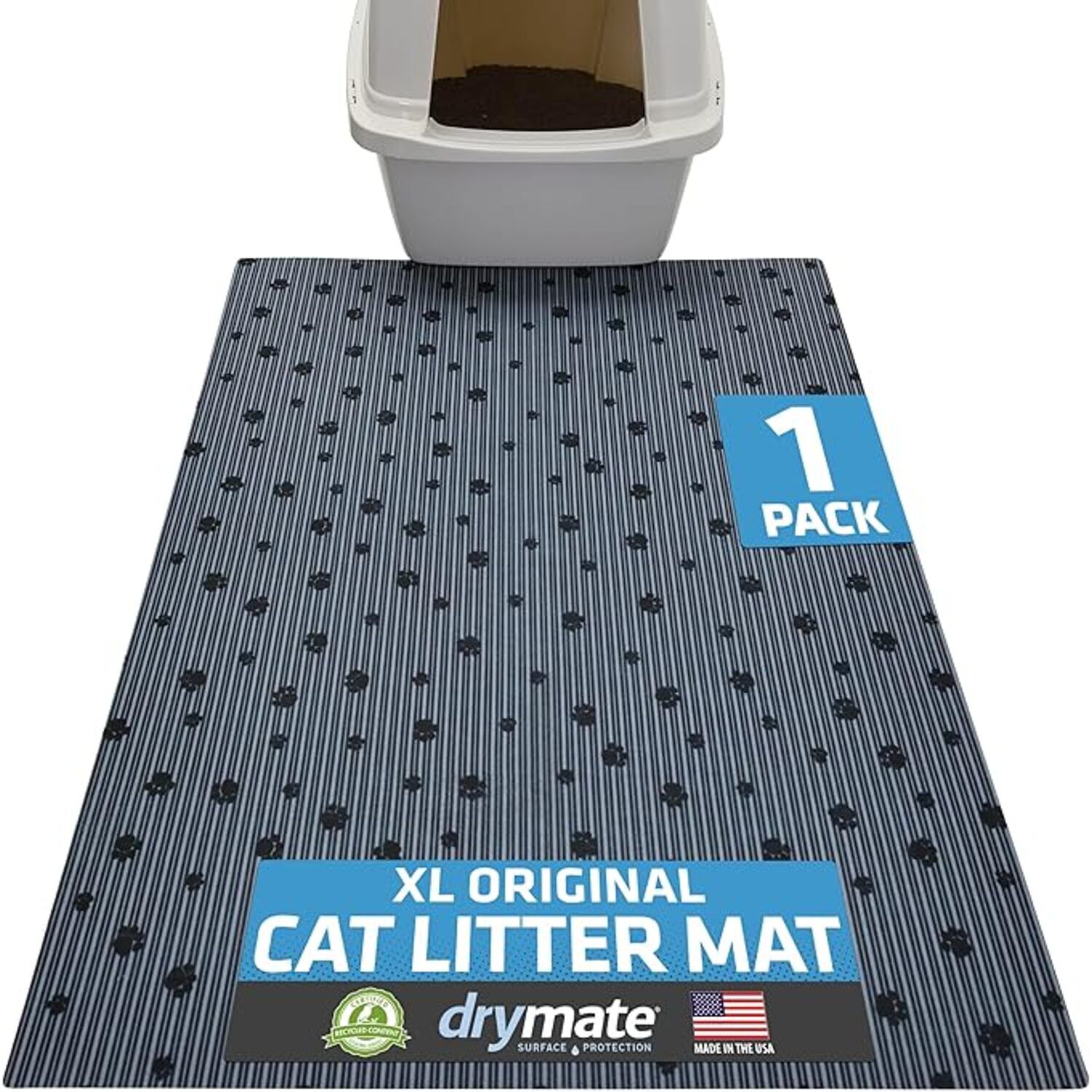 Drymate Gray Stripe Cat Litter Mat, 28"X36"