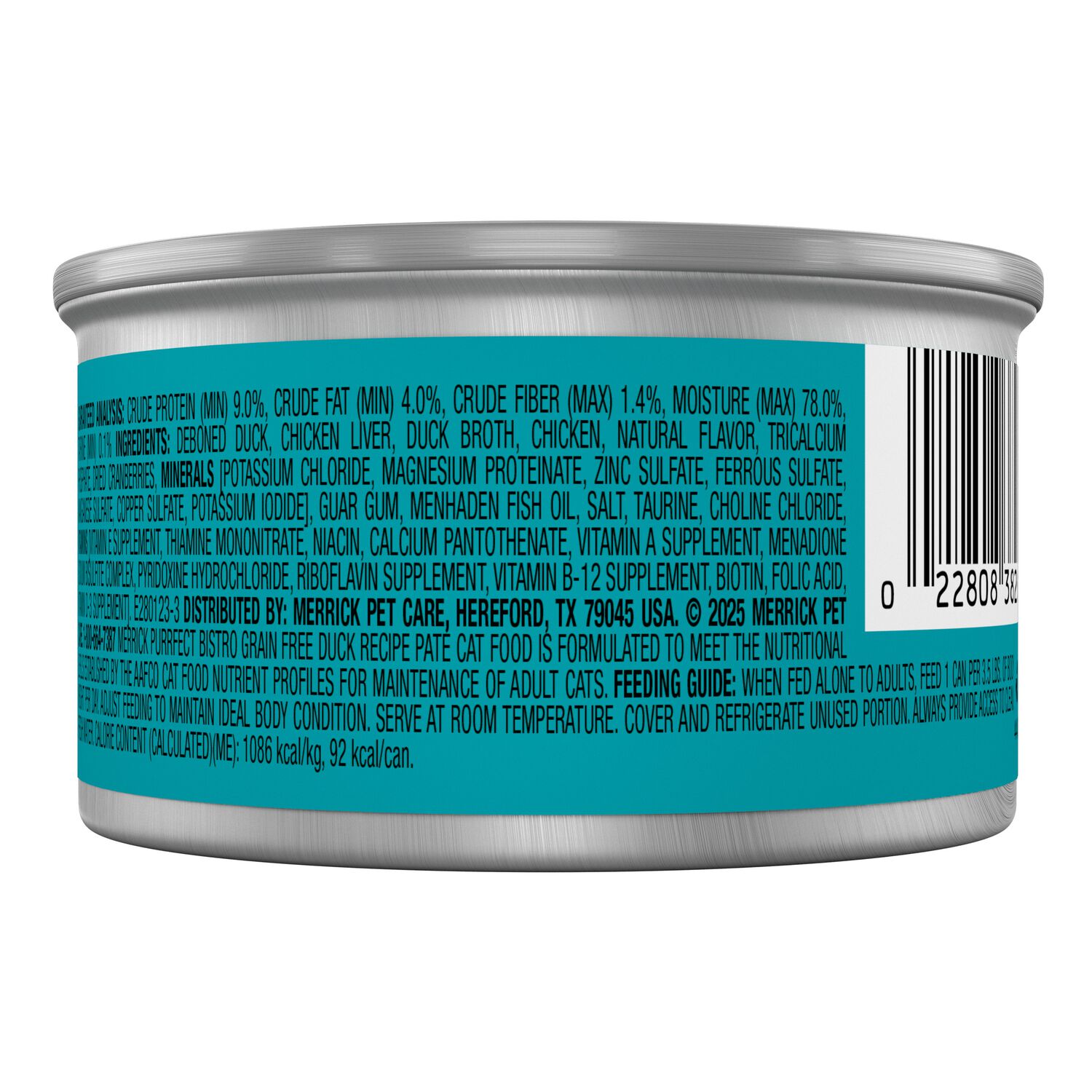 Merrick Purrfect Bistro Grain Free Premium Soft Canned Pate Adult Wet Cat Food, High Protein Duck Recipe, 3-Oz Can