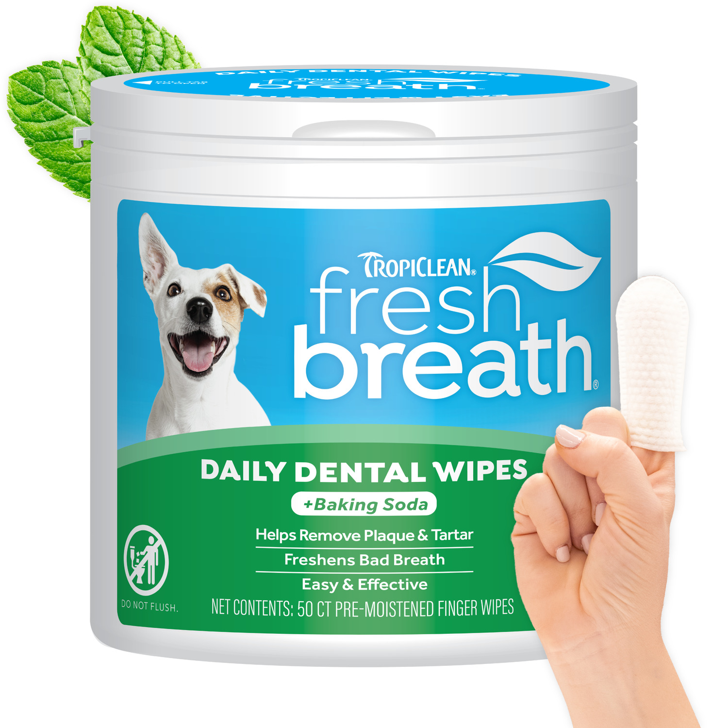 Tropiclean Fresh Breath Plaque & Tartar Removing Finger Dental Wipes For Dogs, 50-Count
