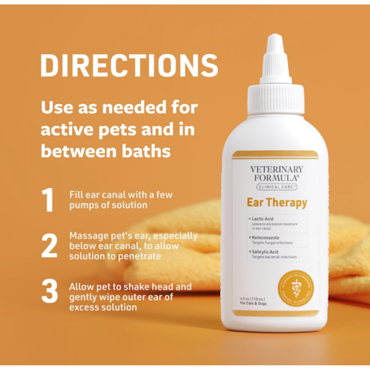 Veterinary Formula Clinical Care Ear Therapy Cat & Dog Ear Cleaner, 4-Oz Bottle