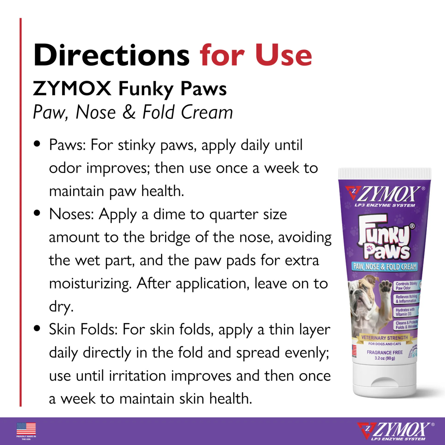 Zymox Funky Paws Dog & Cat Paw, Nose, & Fold Cream, 3.2-Oz