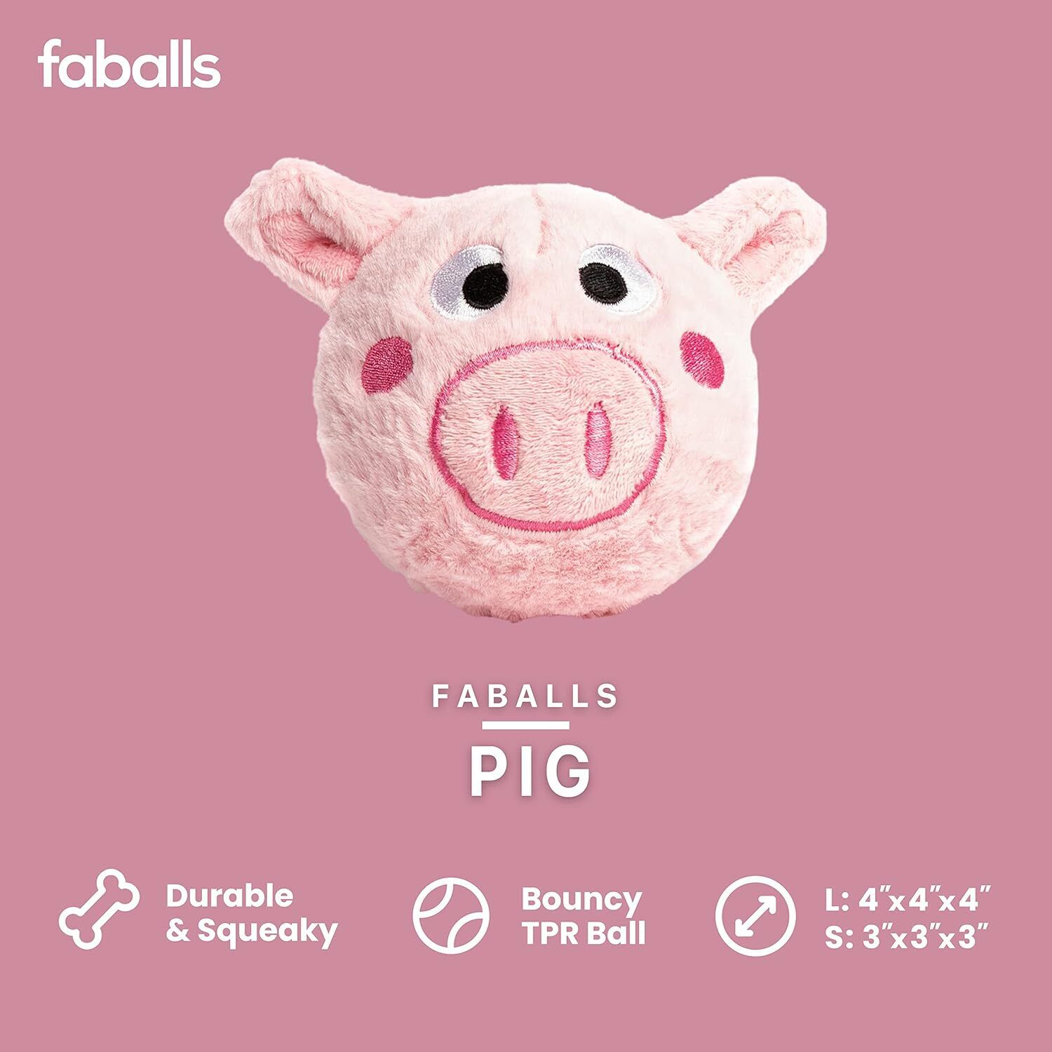 Fabdog Faball Plush Squeaky Ball Dog Toy, 3"