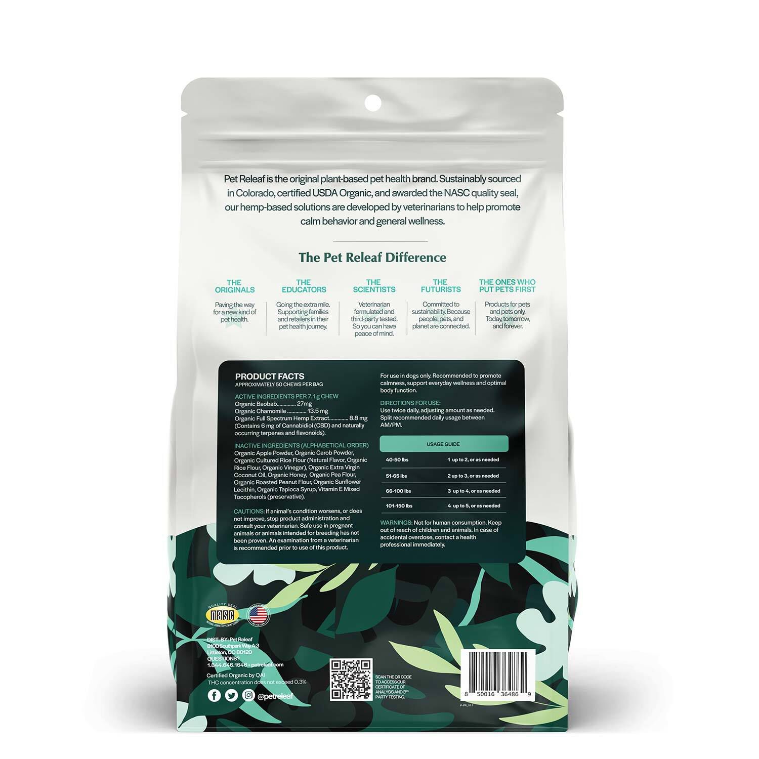 Pet Releaf Stress Releaf Edibites Dog Cbd Chews, Peanut Butter & Carob, 6-Mg