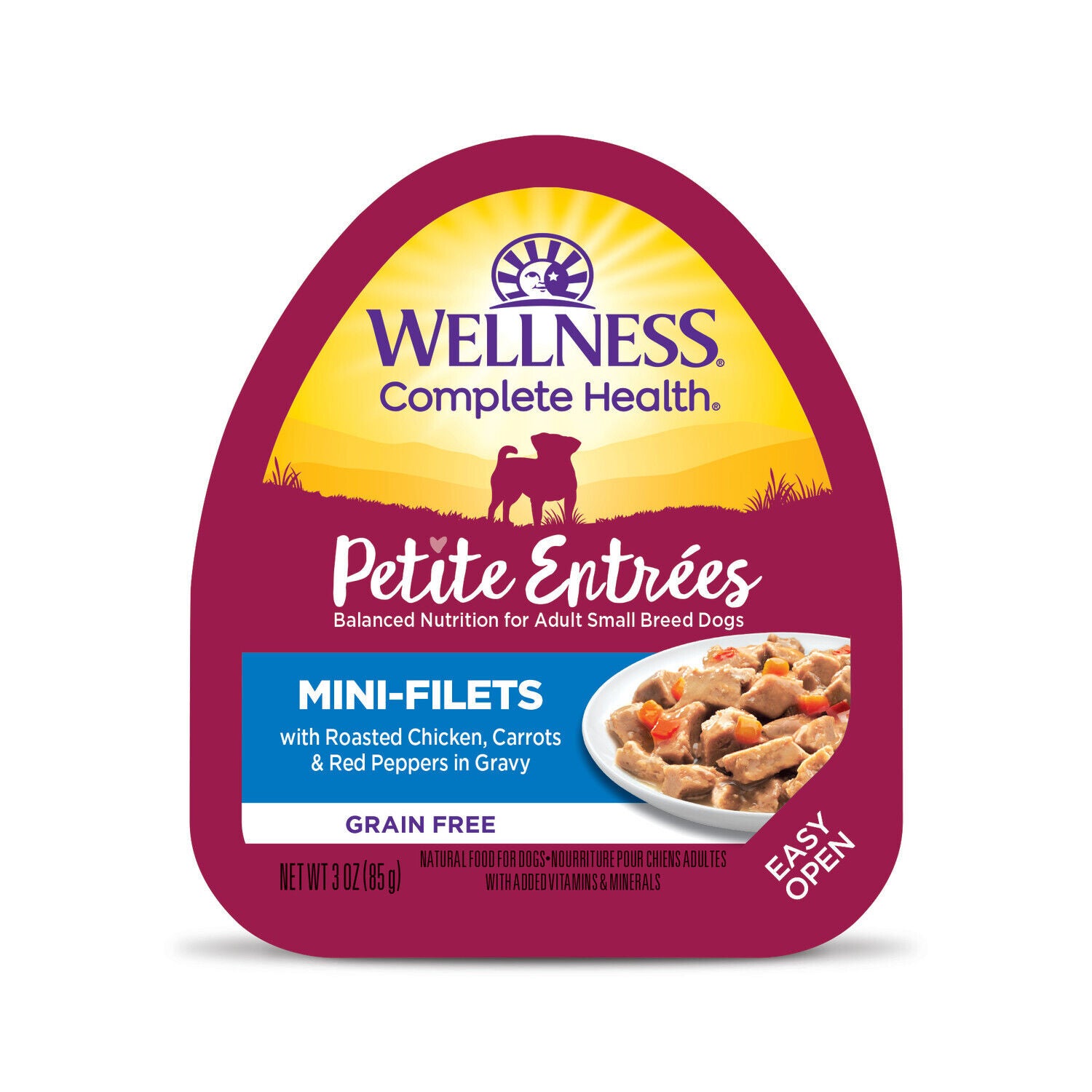 Wellness Petite Entr&eacute;es Mini-Filets Small Breed Wet Dog Food With Roasted Chicken, Carrots & Red Peppers In Gravy, 3-Ounce Cup