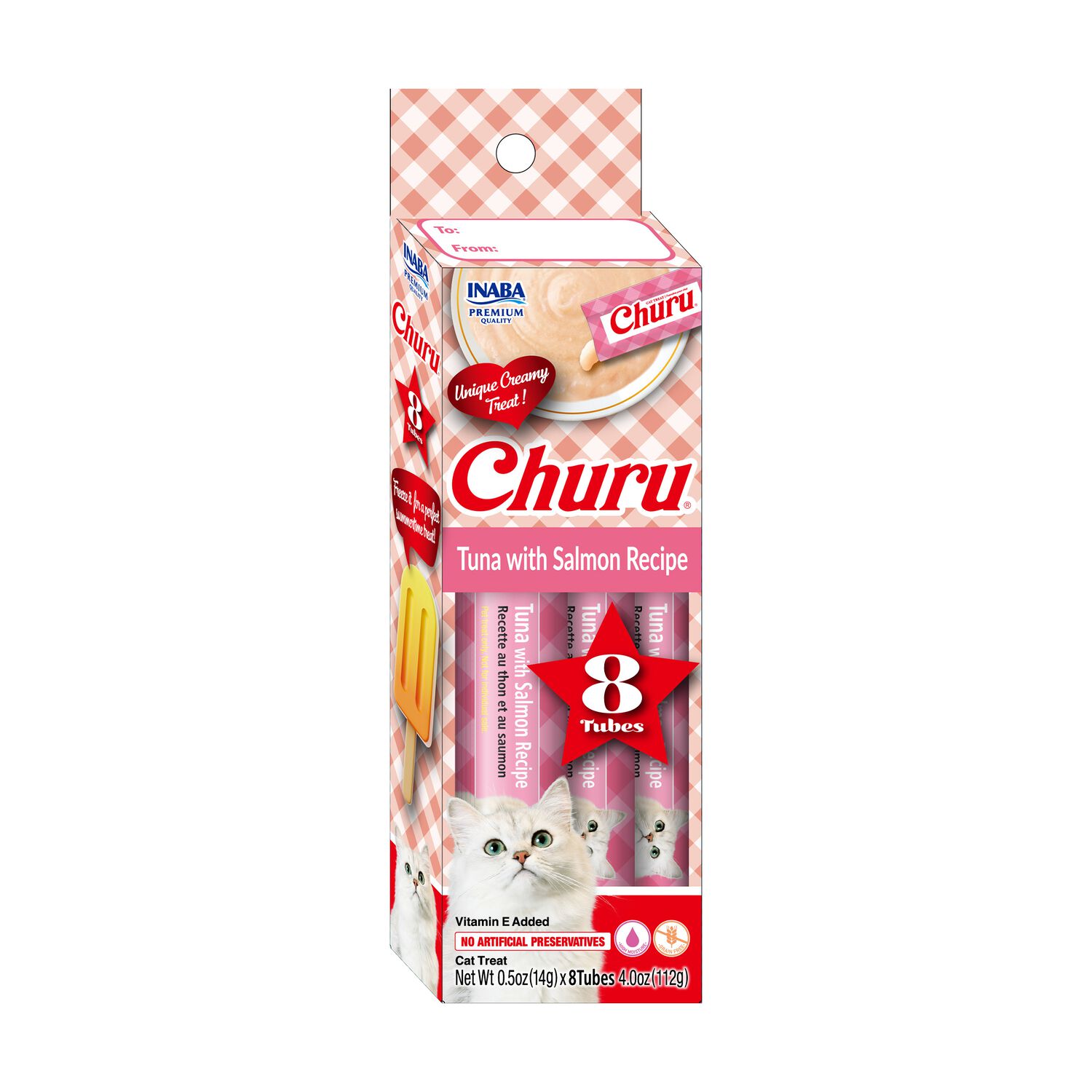 Inaba Churu Summer Creamy Lickable Tuna With Salmon Recipe Cat Treats, 4-Oz/Tubes - 8 Count