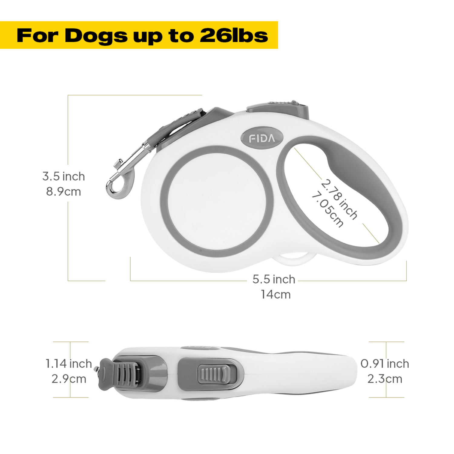 Fida Pet Comfort Series Retractable Dog Leash, White - Large