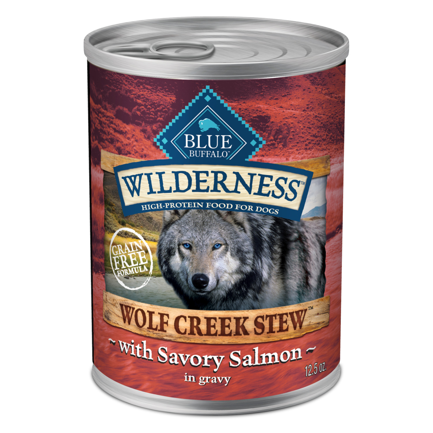 Blue Buffalo Wilderness Wolf Creek Stew Natural Wet Dog Food, Hearty Salmon Stew Recipe; 12.5-Oz