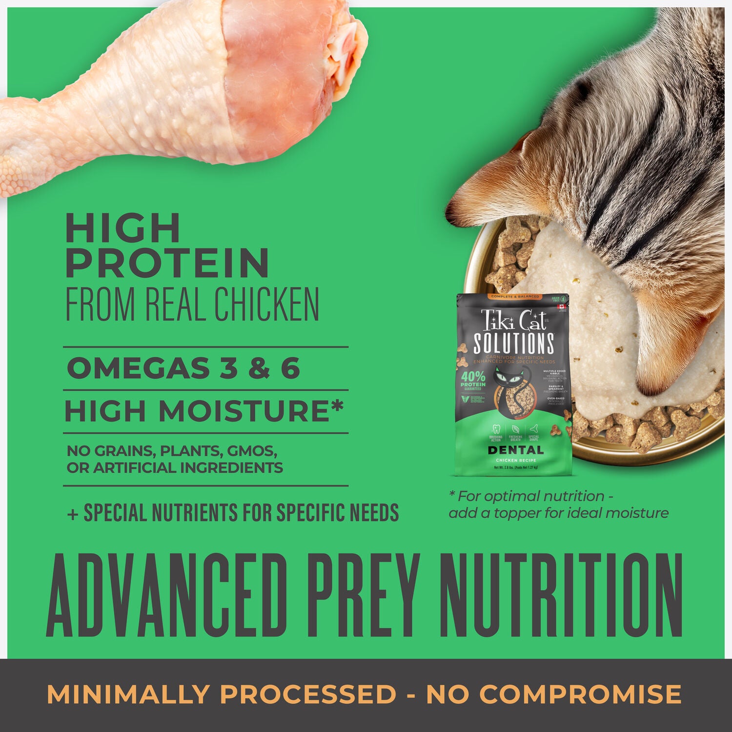 Tiki Cat Solutions Dry Cat Food, Dental Health, Chicken Recipe, 2.8-Lb Bag