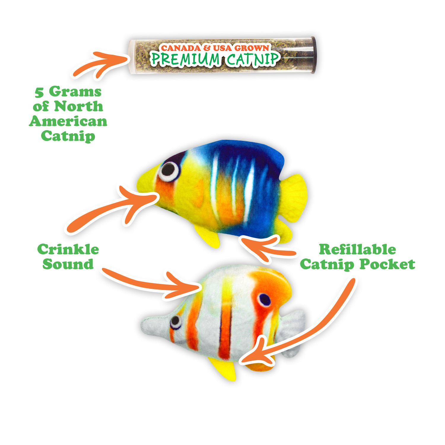Meowijuana Get Bubbly Tropical Fish Refillable Cat Toy With Catnip - 2 Pack