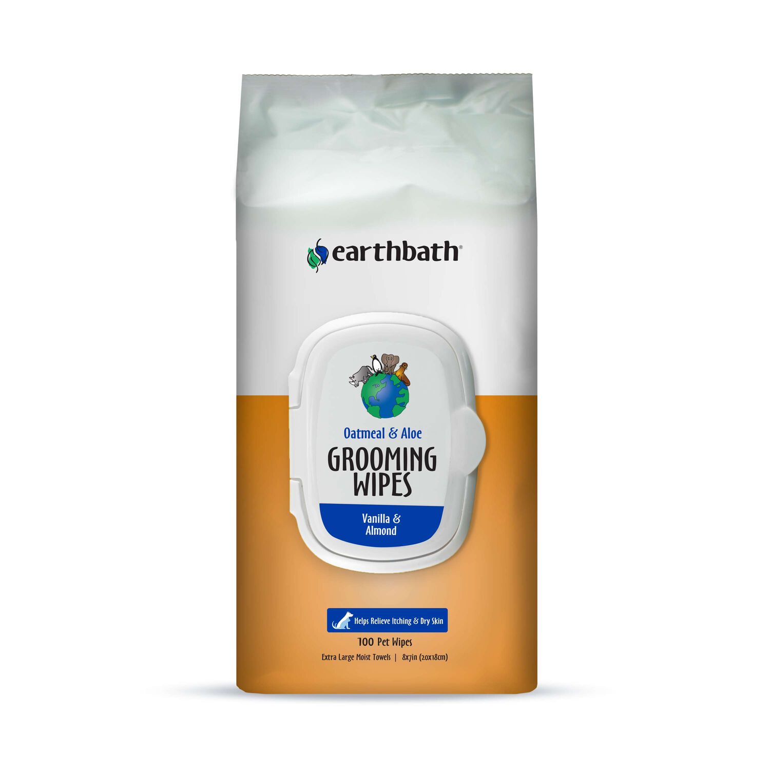 Earthbath Oatmeal & Aloe Cat & Dog Grooming Wipes, Vanilla & Almond Scented, 100-Ct