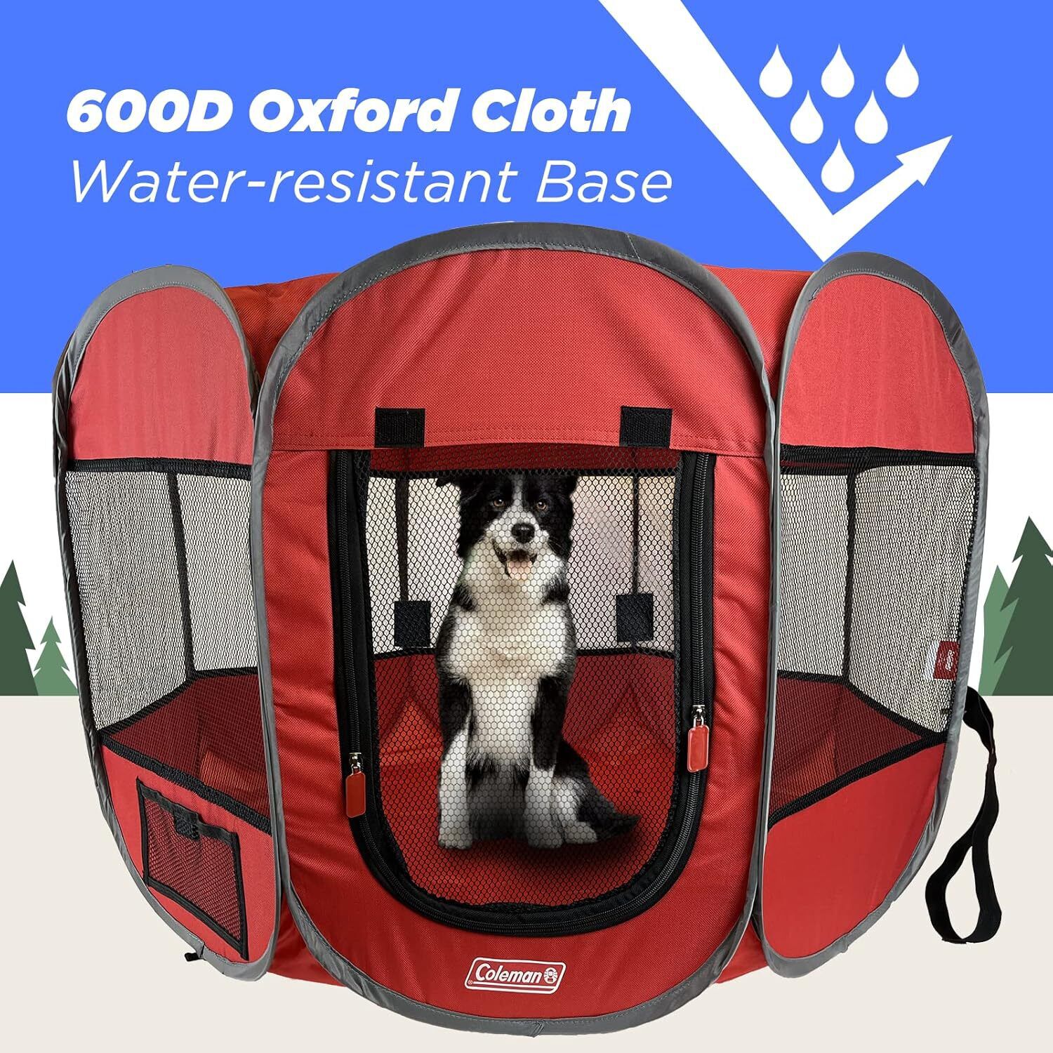 Coleman Foldable Portable Indoor/Outdoor Dog Playpen, 36" X 23", Red