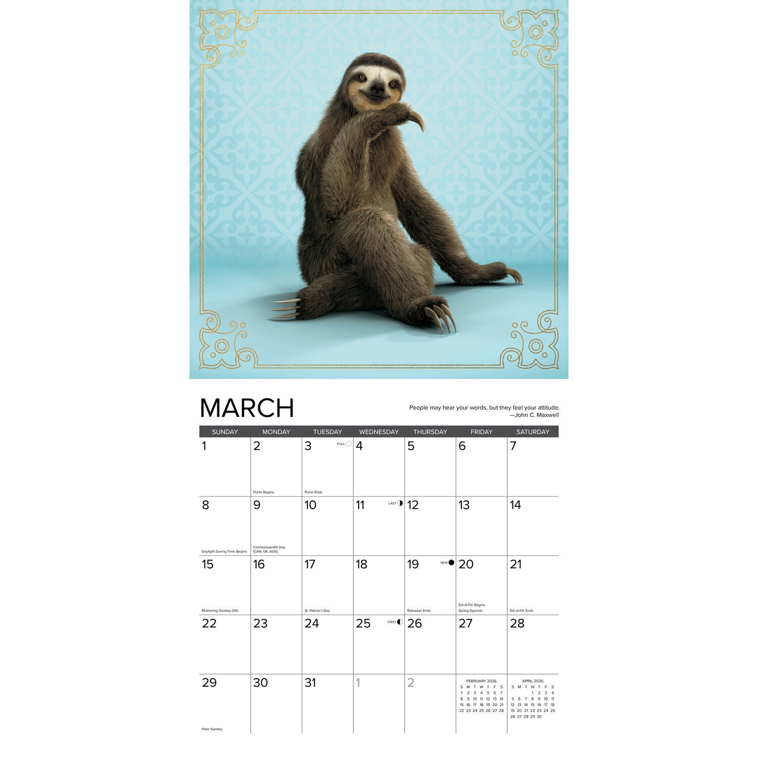 Willow Creek Press 2026 Sloth Yoga Wall Calendar