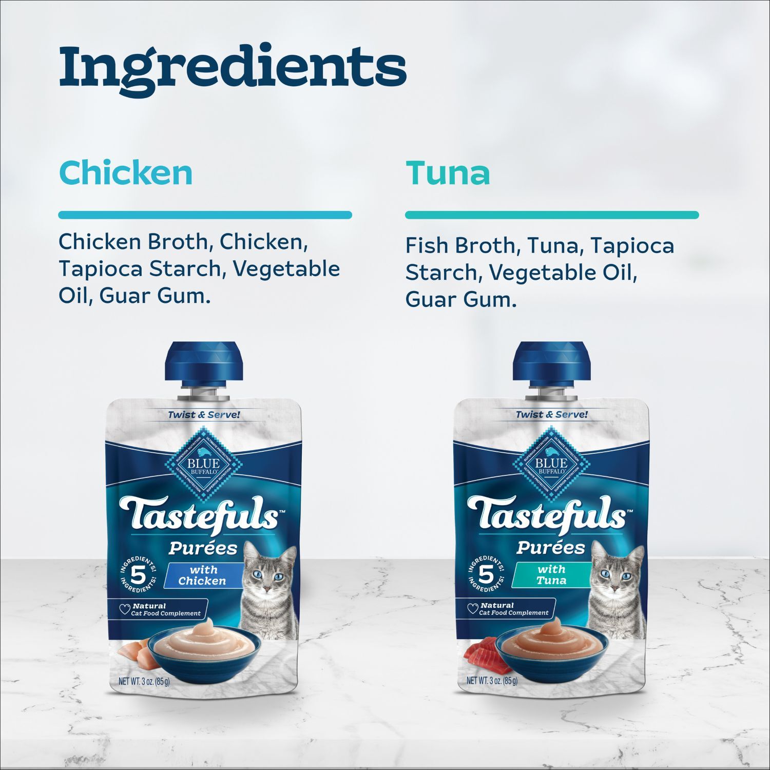 Blue Buffalo Tastefuls Purees Adult Wet Cat Food, Chicken & Tuna Variety Pack, 3-Oz - Pack Of 12